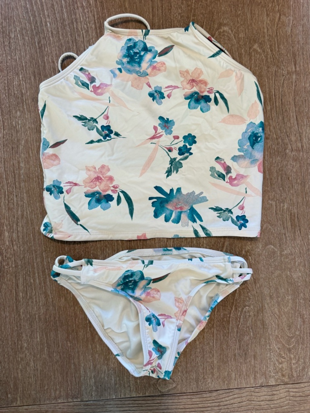 O'Neill Girls White Floral Tankini Top & Bottom Set - Teal & Pink Flowers